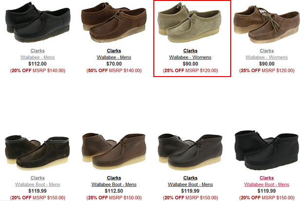 Screenshot # 02: List of Clarks Wallabee shoes in 6pm.com